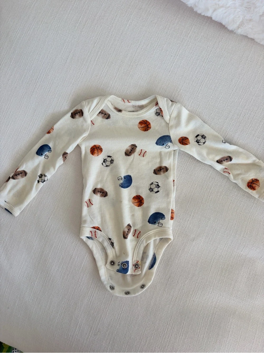 Carters Long-Sleeve Sports Print Onesie Bodysuit - Cream newborn